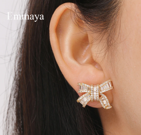 EMMAYA Sparkling Zirconia Bow-Shaped Earrings